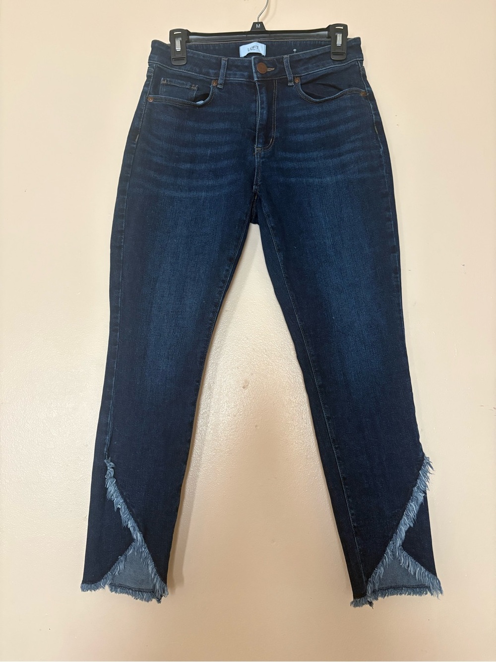 LOFT Dark Blue Cropped Jeans with Frayed V-Hem